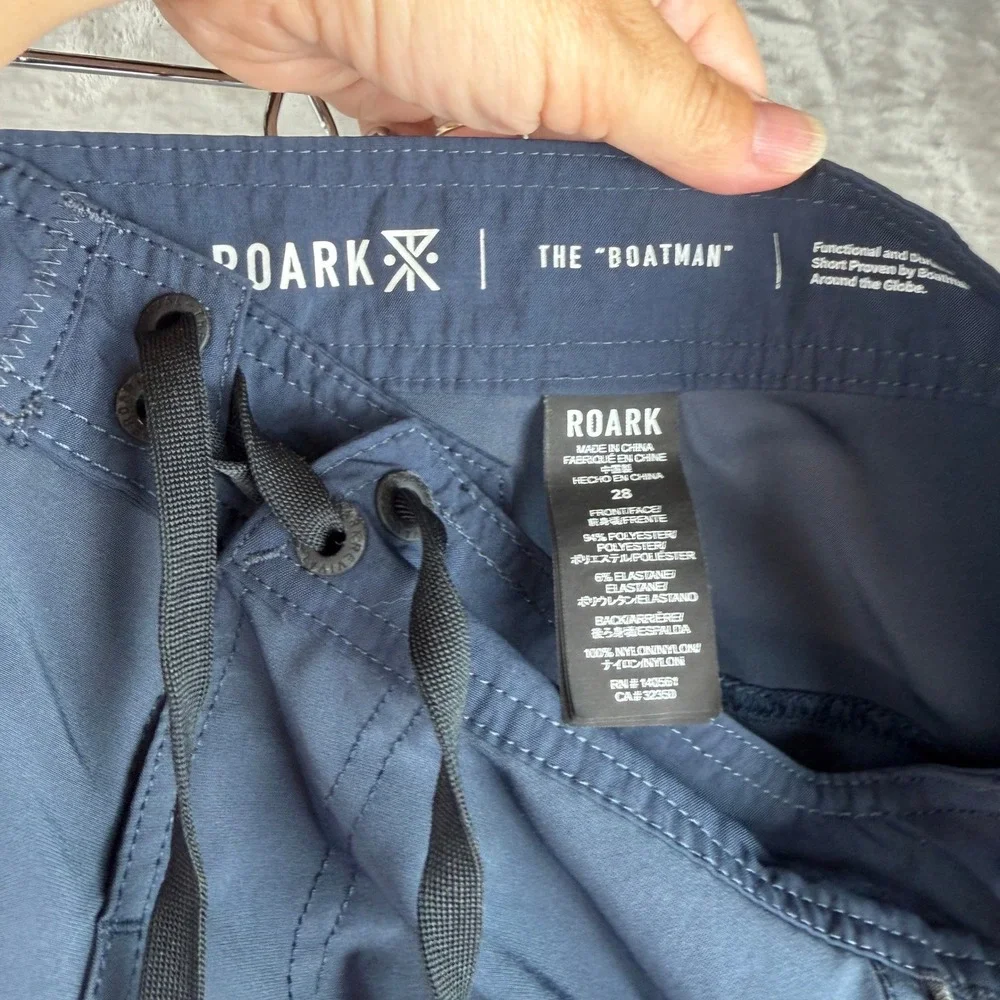 Roark The Boatman Mens Navy Blue Cordura Board Shorts Size 28 Surf Utility